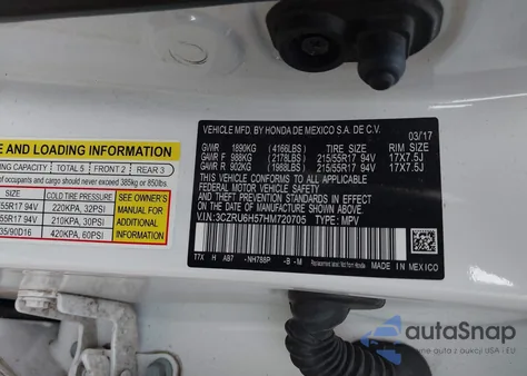 2017 Honda Hr-V Ex z USA, uszkodzony, nr VIN 3CZRU6H57HM720705